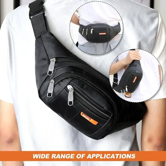 Fanny Pack,Black Belt Crossbody Bag for Men /women Waist Pack with 4 Zipper Pock - Picture 4 of 9